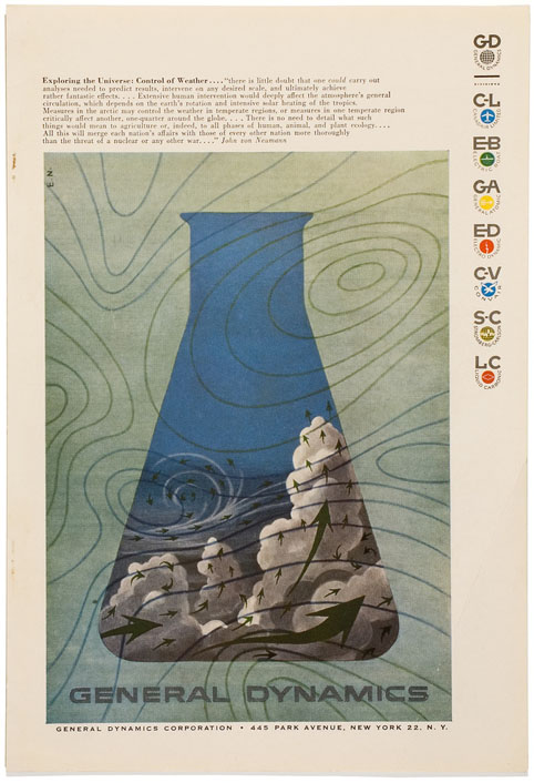 Erik Nitsche, "Exploring the Universe: Control of Weather." Print ad for General Dynamics, mid-20th century Erik Nitsche, "Exploring the Universe: Control of Weather." Print ad for General Dynamics, mid-20th century