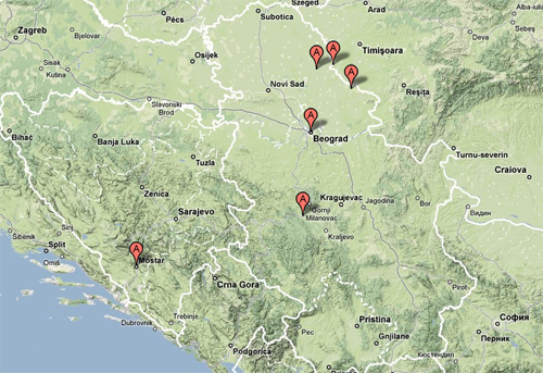 Statue locations on maps of Serbia and Bosnia and Herzegovina Statue locations on maps of Serbia and Bosnia and Herzegovina