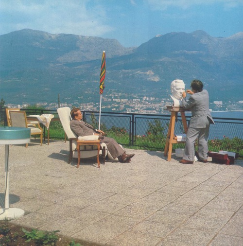 Tito posing for a sculpture at his residence in Igalo, Montenegro Tito posing for a sculpture in his residence in Igalo, Montenegro