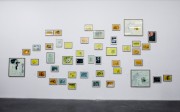 Mounira Al Solh's 'Bassam Ramwali, From waiting blue to lingering yellow (or vice versa)', 2010-, a collection of drawings made while waiting, annotated with descriptions of the wait. Mounira Al Solh's 'Bassam Ramwali, From waiting blue to lingering yellow (or vice versa)', 2010-, a collection of drawings made while waiting, annotated with descriptions of the wait.