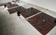 Sam Lewitt, "Fluid Employment", 2012,  ferromagnetic liquid poured bi-weekly over plastic, fans, dimensions variable
