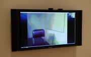 The Red Krayola, "Portal", 2012, virtual presence with table, bench, computer interface with Skype, speakers